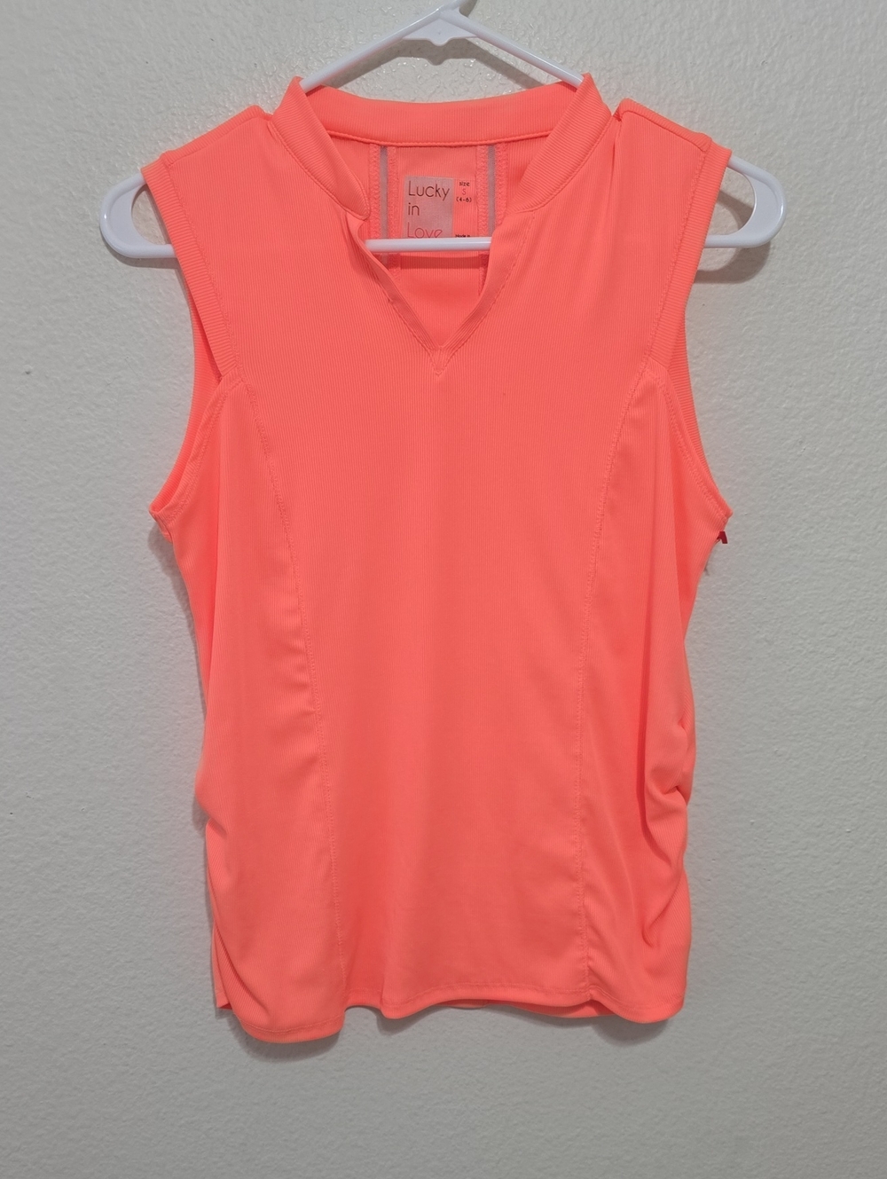 Lucky in Love Neon Coral Athletic V-Neck Sleeveless Tank